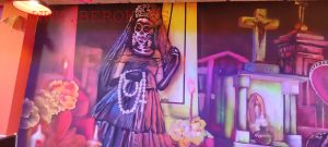 Mural Fluor Dia Muertos Mexico Restaurante La Malinche Girona 300x100000